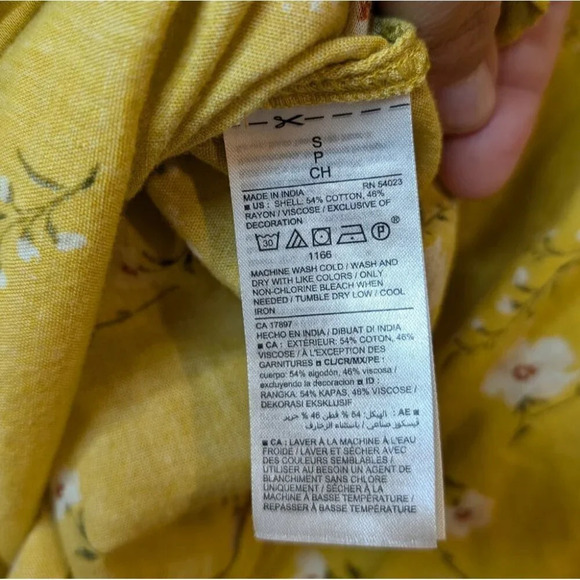 Old Navy Mustard Floral Smocked Front Back Short Sleeve Blouse Women S - Picture 4 of 6